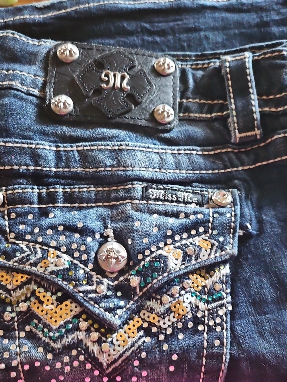 Miss Me Dark Blue Boot Cut Jeans with Multicolor Sequin Embellishment